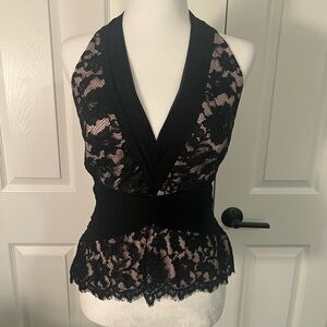 Tadashi Shoji Black and Pink Lace Top